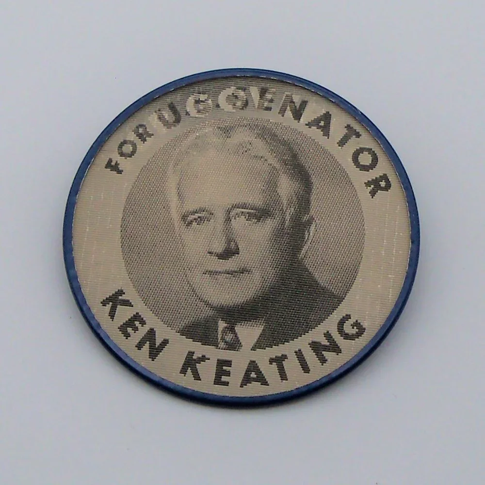 Vintage Two-sided Political Rockefeller/Keating Button Pin - Picture 2 of 2